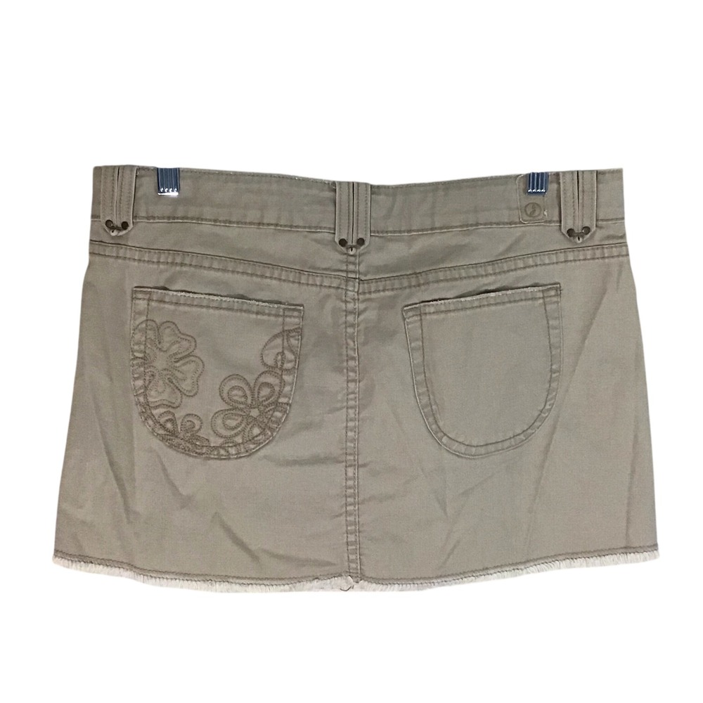 Jordache Khaki Stretch Skirt Juniors Size 11 12 Frayed Hem Embroidered Pockets - Picture 3 of 7